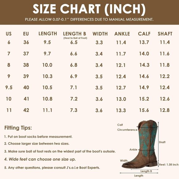 Women Dark-Brown Square Toe Calf High Fashion Western Embroidered Cowgirl Boots - Picture 6 of 9